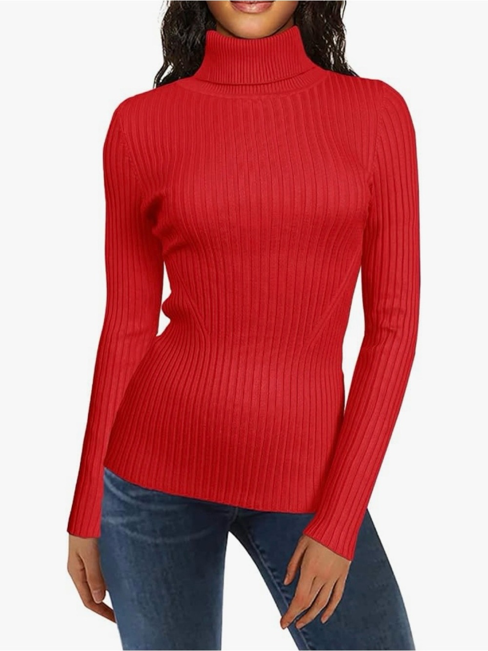 Ribbed Turtleneck Sweater - Red